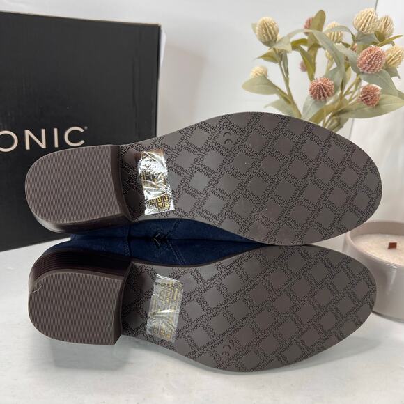 Vionic Roseland Water Repellent Suede Chunky Heel Boots Navy Women's 11 NWB - Picture 9 of 11